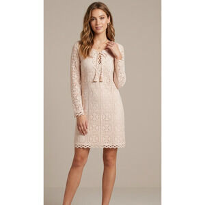 Chelsea & Violet Lace-Up Peach Dress crochet XS long sleeves cottage romantic